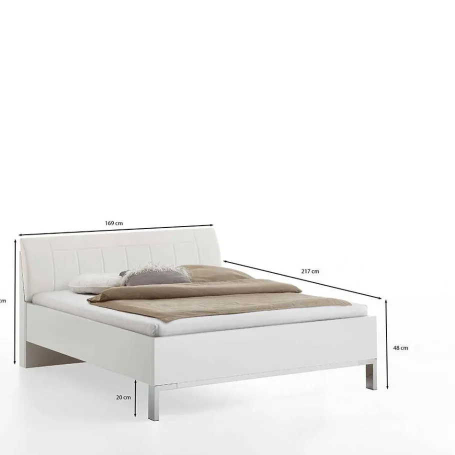 New Wohnen Weißes Bett mit Kunstleder-Kopfteil - Rocca