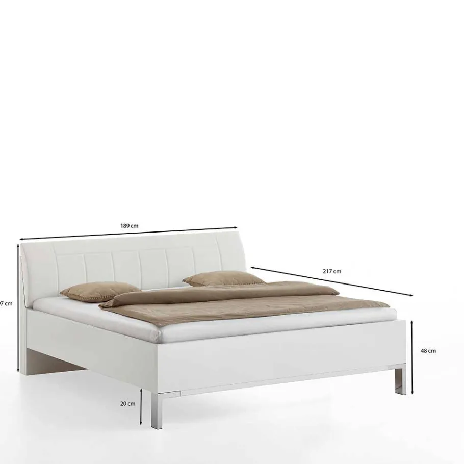New Wohnen Weißes Bett mit Kunstleder-Kopfteil - Rocca