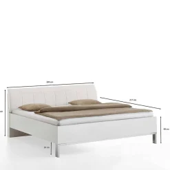 New Wohnen Weißes Bett mit Kunstleder-Kopfteil - Rocca
