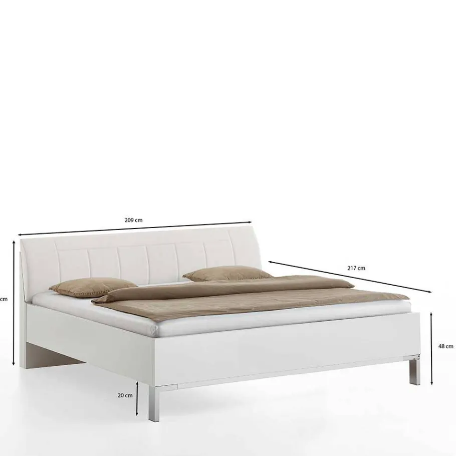 New Wohnen Weißes Bett mit Kunstleder-Kopfteil - Rocca