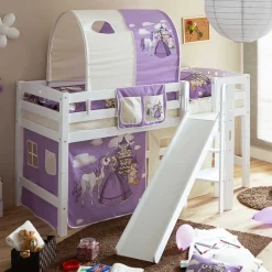 New Wohnen Weißes Buche Hochbett mit Rutsche Podest - Caurina