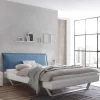Hot Wohnen Weißes Designbett mit Polsterkopfteil in Blau - Giralna