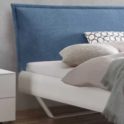 Hot Wohnen Weißes Designbett mit Polsterkopfteil in Blau - Giralna