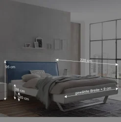 Hot Wohnen Weißes Designbett mit Polsterkopfteil in Blau - Giralna