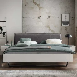 Hot Wohnen Weißes Designbett mit Stoff-Kopfteil - Fanos