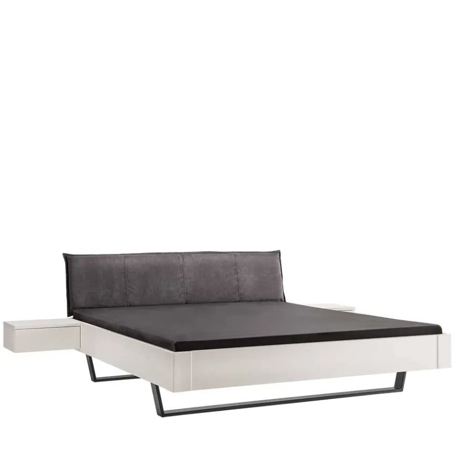 Hot Wohnen Weißes Designbett mit Stoff-Kopfteil - Fanos