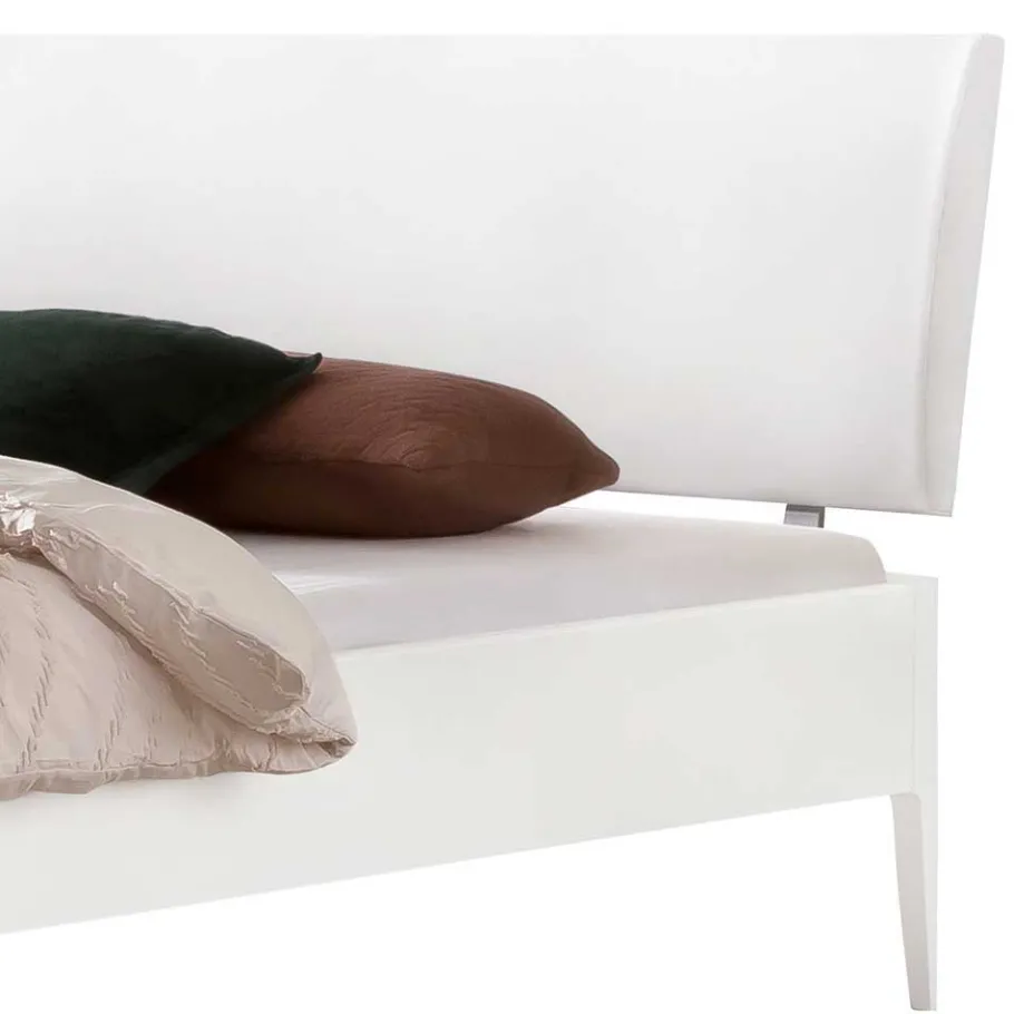 Outlet Wohnen Weißes Doppelbett aus Buche massiv & Kunstleder - Suzana