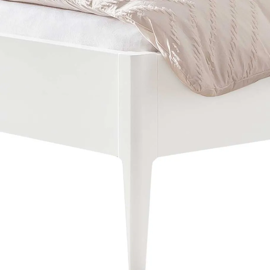 Outlet Wohnen Weißes Doppelbett aus Buche massiv & Kunstleder - Suzana