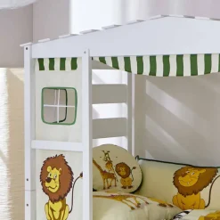 Outlet Wohnen Weißes Hausbett aus Kiefernholz 90x200 Drois mit Tier Motiven