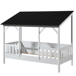 Discount Wohnen Weißes Hausbett mit Dach in Schwarz - Gozo
