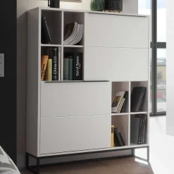 Discount Wohnen Weißes Highboard mit 8 Fächern & 2 Türen - Enkraja