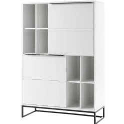 Discount Wohnen Weißes Highboard mit 8 Fächern & 2 Türen - Enkraja