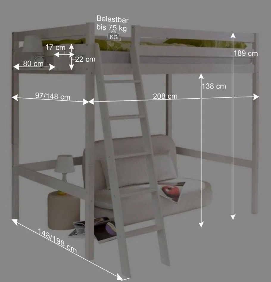 Sale Wohnen Weißes Hochbett in 90x200 oder 140x200 - Kerfa