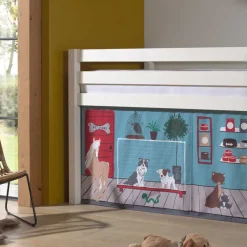 Outlet Wohnen Weißes Hochbett mit Spielvorhang Zooladen - Nadals