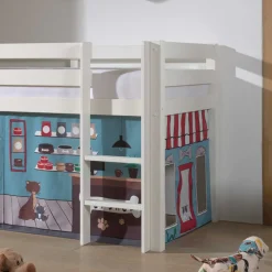 Outlet Wohnen Weißes Hochbett mit Spielvorhang Zooladen - Nadals