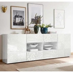 New Wohnen Weißes Hochglanz Sideboard 241 cm breit - Vascaub