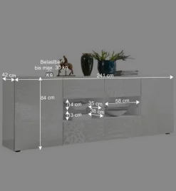 New Wohnen Weißes Hochglanz Sideboard 241 cm breit - Vascaub