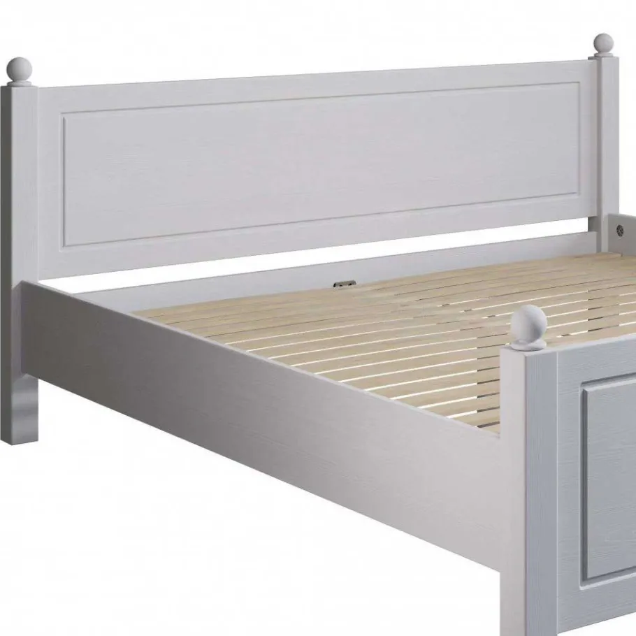 Online Wohnen Weißes Landhausbett aus Kiefer Massivholz - Aribert