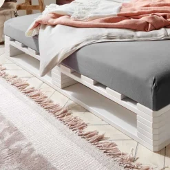 New Wohnen Weißes Palettenbett aus Kiefer Massivholz - Idena