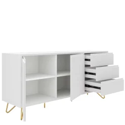 Best Wohnen Weißes Sideboard 150cm mit Haarnadel Beinen - Donny