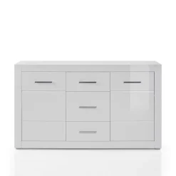 Wohnen Weißes Sideboard mit Hochglanz Front Yulis & Chrom Metallgriffen