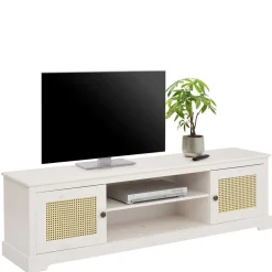 Discount Wohnen Weißes TV Board 2-türig mit Geflecht - Isvair