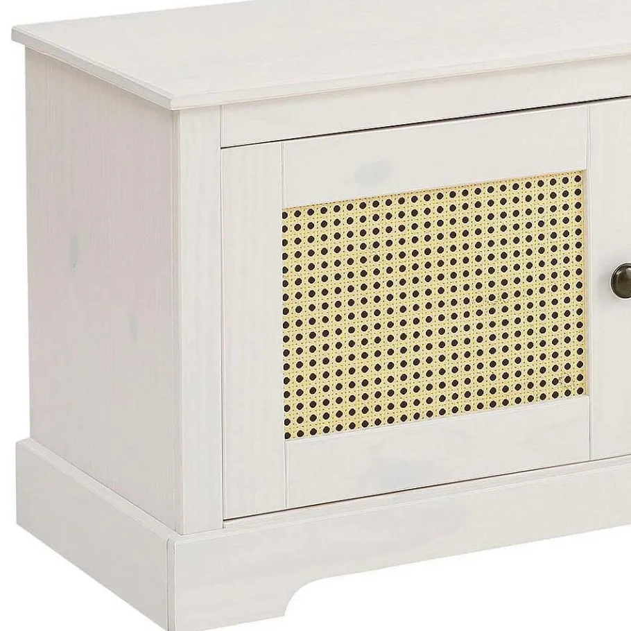 Discount Wohnen Weißes TV Board 2-türig mit Geflecht - Isvair