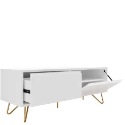 Discount Wohnen Weißes TV Lowboard mit Klappe & Schublade - Marmore