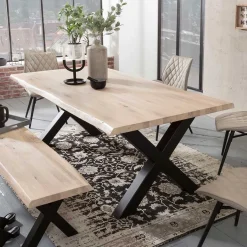 New Wohnen White Wash Baumkantentisch mit X-Füßen - Tilveta