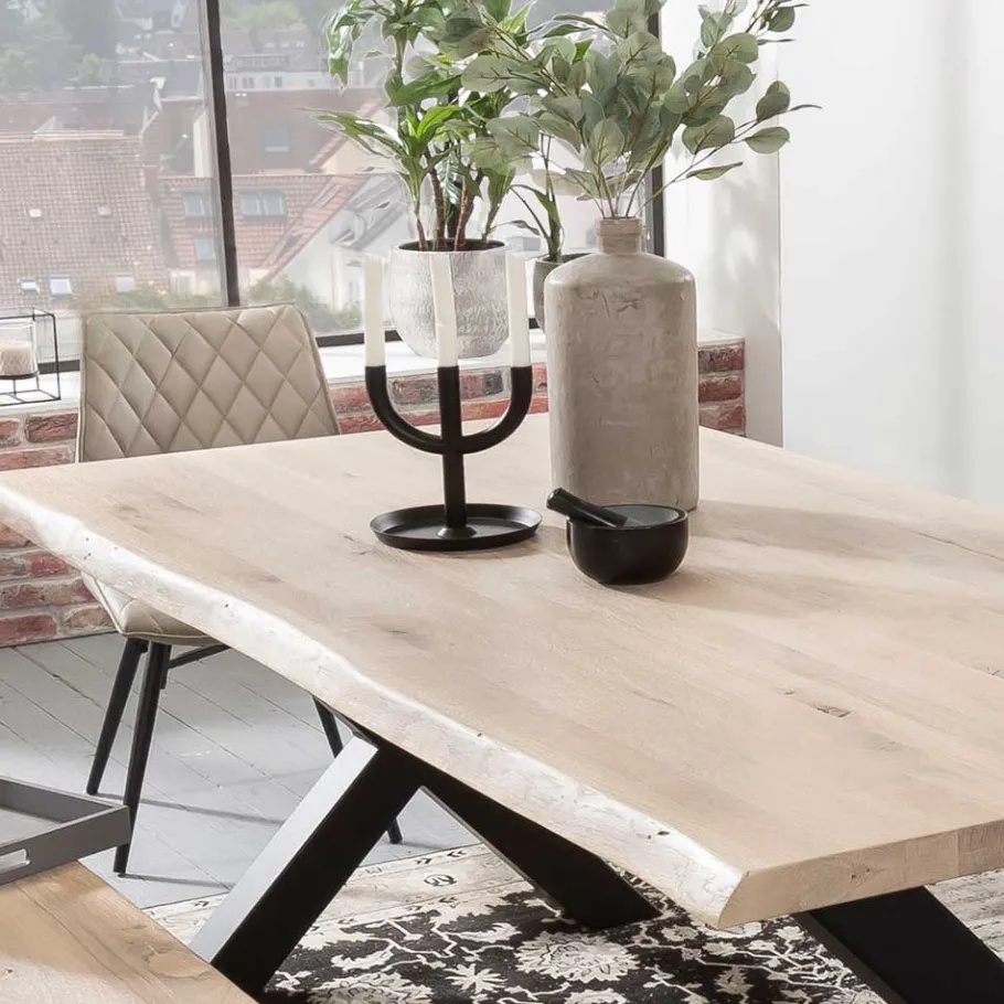 New Wohnen White Wash Baumkantentisch mit X-Füßen - Tilveta