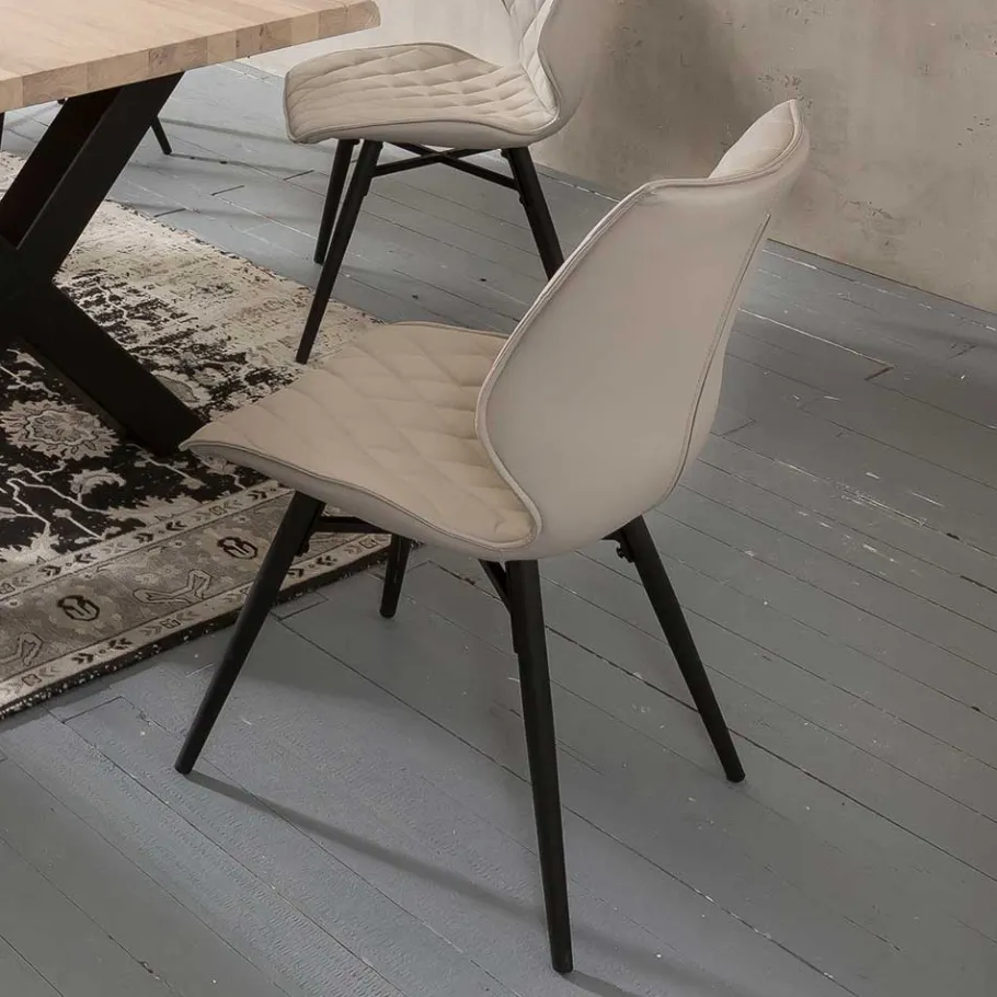 Sale Wohnen White Wash Essgruppe mit X-Fuß Tisch - Tilveta I (sechsteilig)