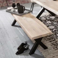 Sale Wohnen White Wash Essgruppe mit X-Fuß Tisch - Tilveta I (sechsteilig)