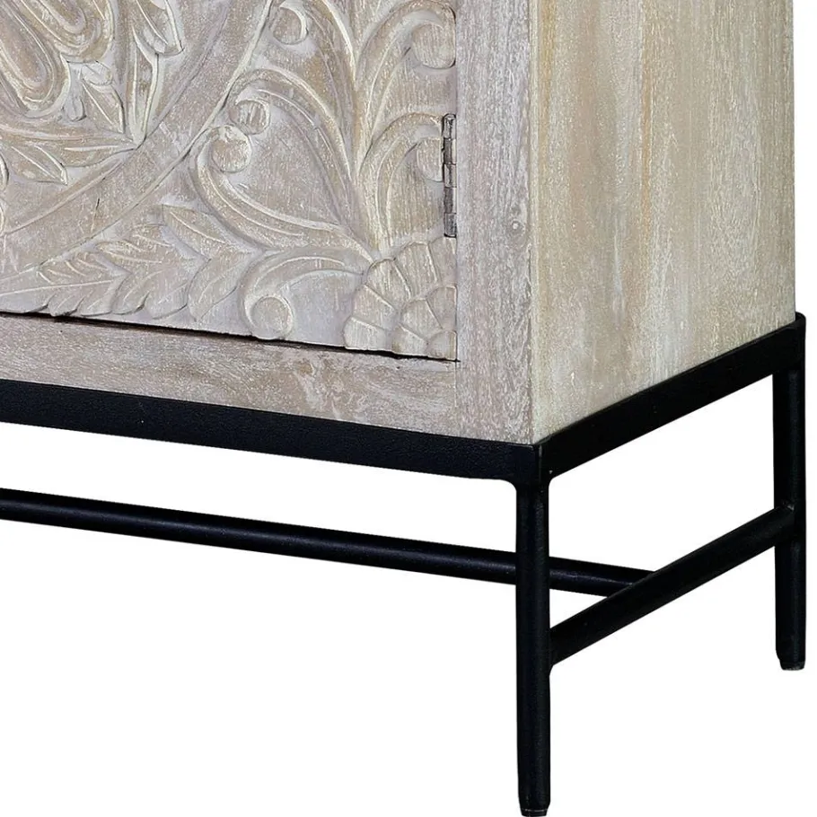 Wohnen White Wash Sideboard mit Mandala Schnitzerei - Bonany