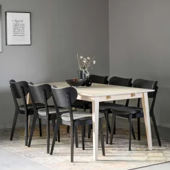 Hot Wohnen White Wash Tisch & Stühle Schwarz - Pessoa (siebenteilig)