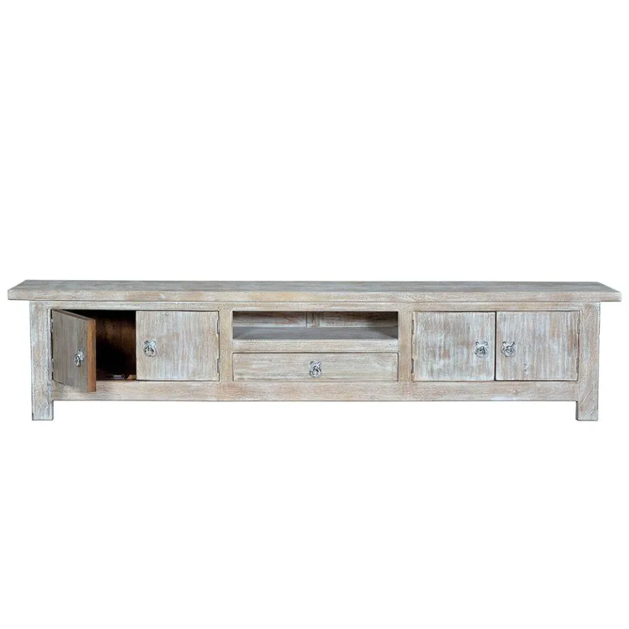 Online Wohnen White Wash TV Lowboard - Shabby Chic - Catlony