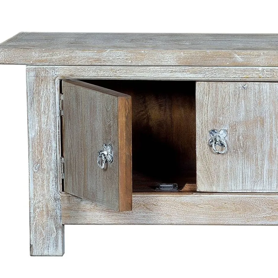 Online Wohnen White Wash TV Lowboard - Shabby Chic - Catlony