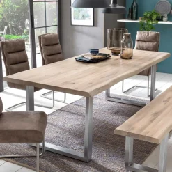 Hot Wohnen White Wash Wildeiche Tisch mit Baumkante - Botanios