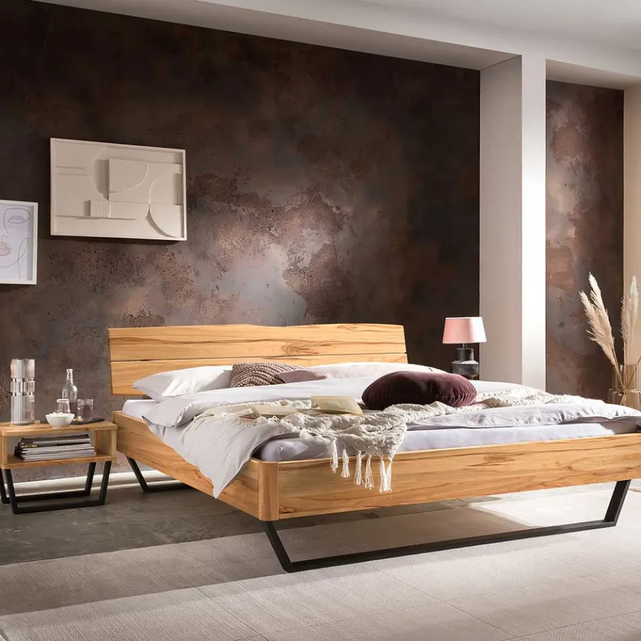 Hot Wohnen Wildbuche Bett mit Metallkufen in Anthrazit - Plestna