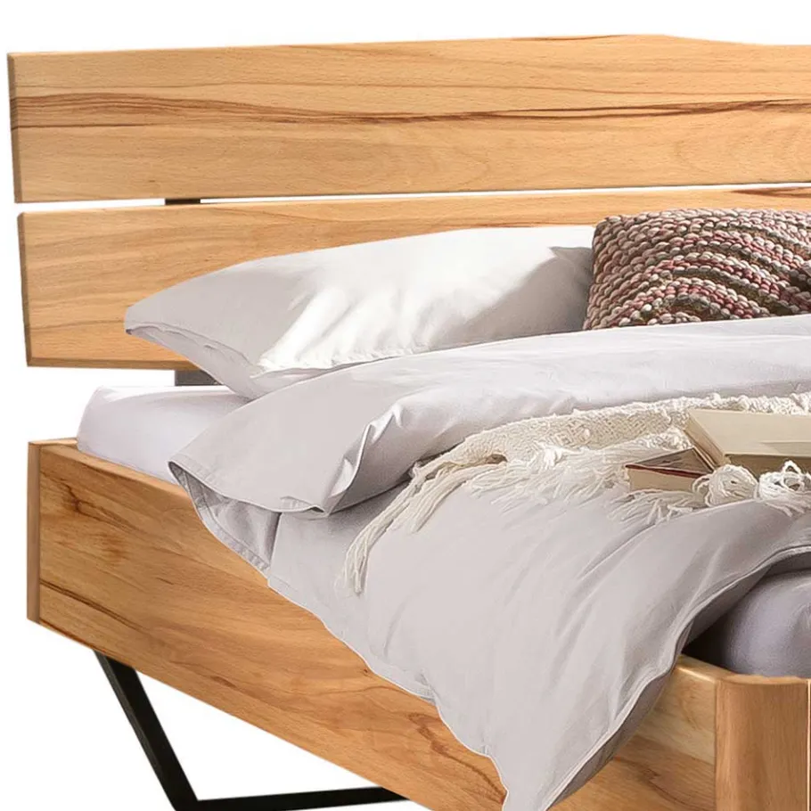 Hot Wohnen Wildbuche Bett mit Metallkufen in Anthrazit - Plestna