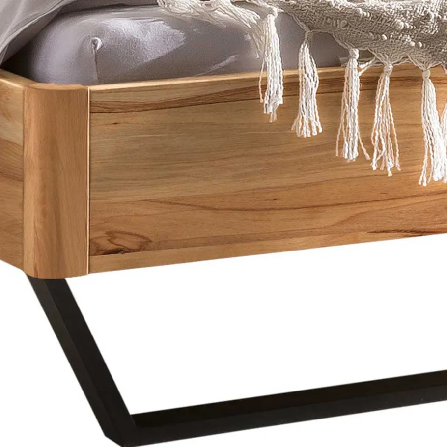 Hot Wohnen Wildbuche Bett mit Metallkufen in Anthrazit - Plestna