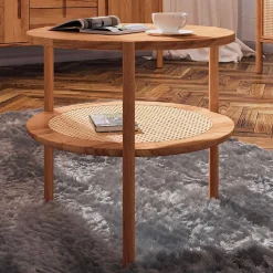 New Wohnen Wildbuche Couchtisch mit Ablage Wiener Geflecht - Indrya