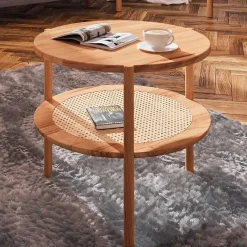 New Wohnen Wildbuche Couchtisch mit Ablage Wiener Geflecht - Indrya