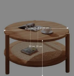 New Wohnen Wildbuche Couchtisch mit Ablage Wiener Geflecht - Indrya