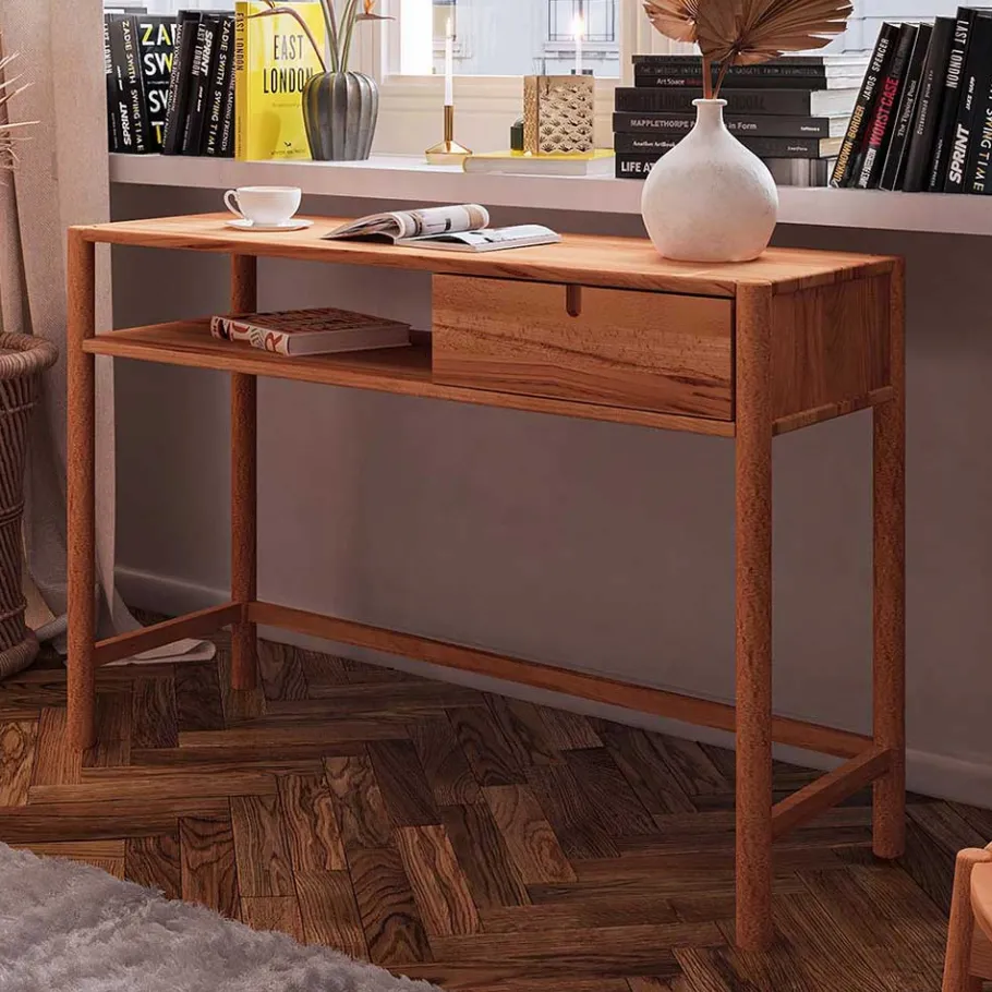 Discount Wohnen Wildbuche Schreibtisch mit Schublade & Fach - Indrya