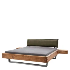 New Wohnen Wildeiche Balkenbett mit Leder-Kopfteil - Abrahams