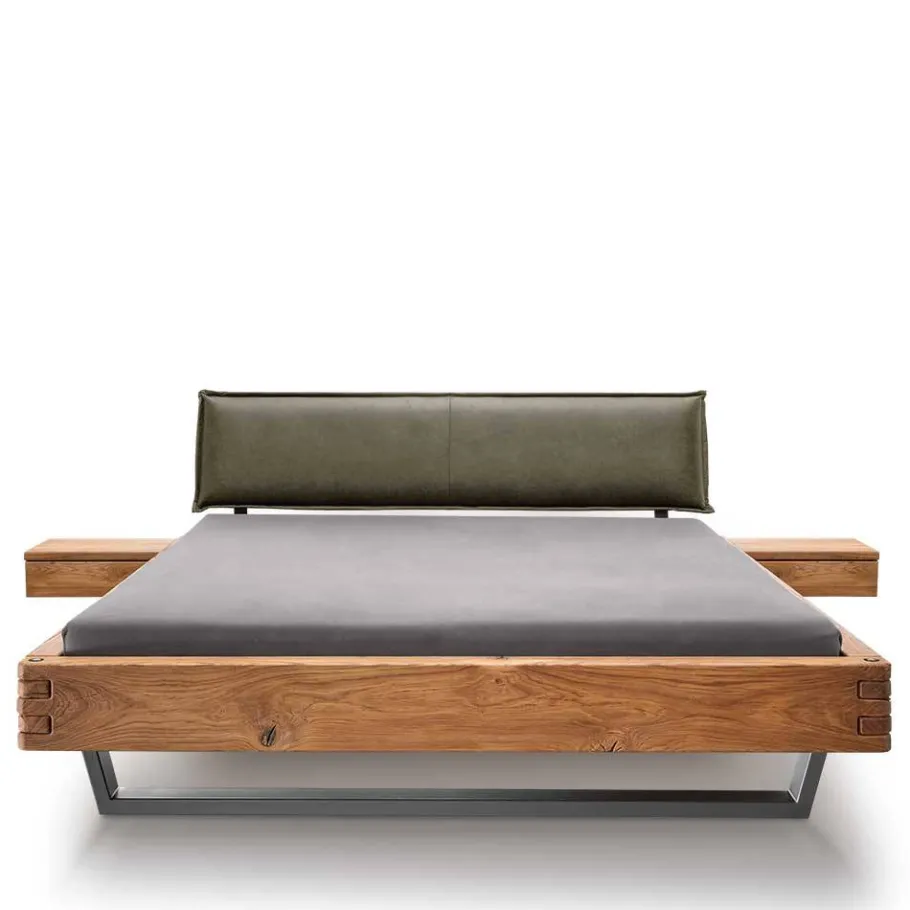 New Wohnen Wildeiche Balkenbett mit Leder-Kopfteil - Abrahams