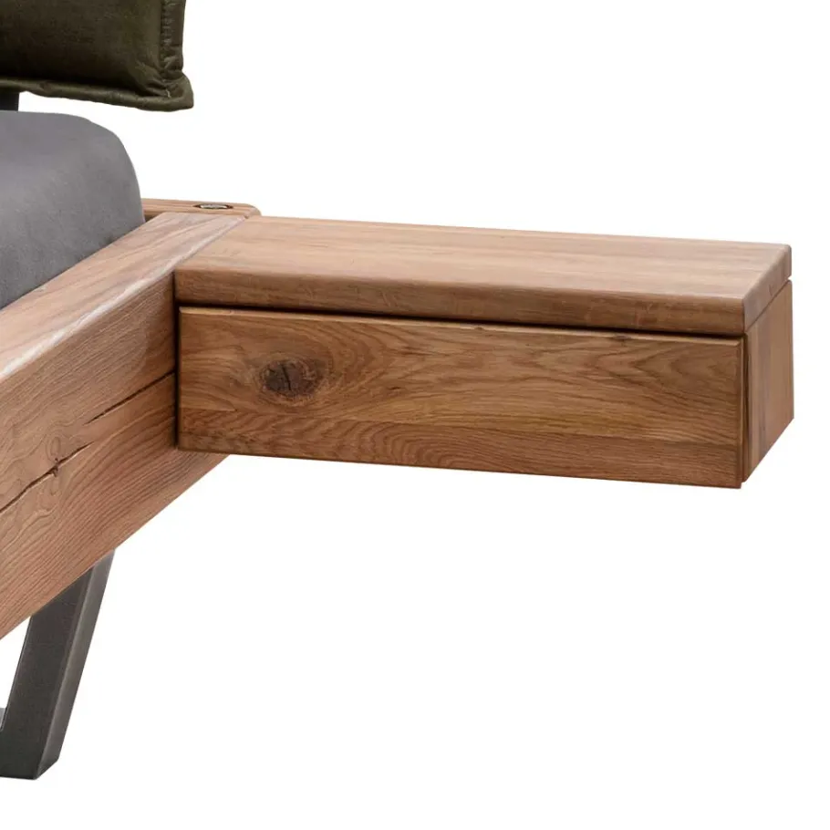 New Wohnen Wildeiche Balkenbett mit Leder-Kopfteil - Abrahams