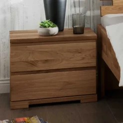 Outlet Wohnen Wildeiche Bett & Nachtkonsolen - Esvilda II (dreiteilig)