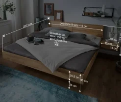 Best Wohnen Wildeiche Bett auf Schwebesockel - Manoz (dreiteilig)