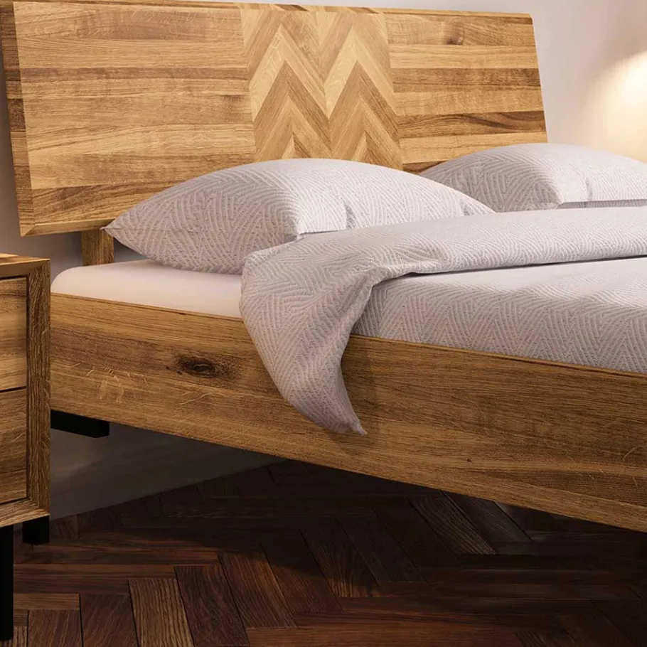 Clearance Wohnen Wildeiche Bett mit Fischgrät Design Kopfteil - Kerfa